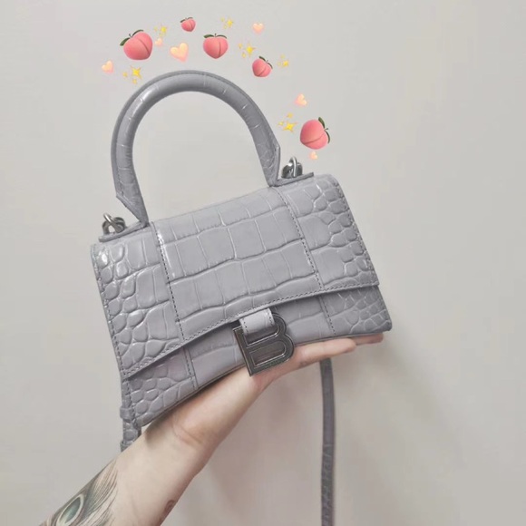 Balenciaga Silver Croc-Embossed Satchel - Picture 2 of 5